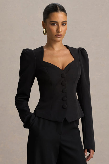 Olympia | Black Sweetheart-Neck Tailored Top
