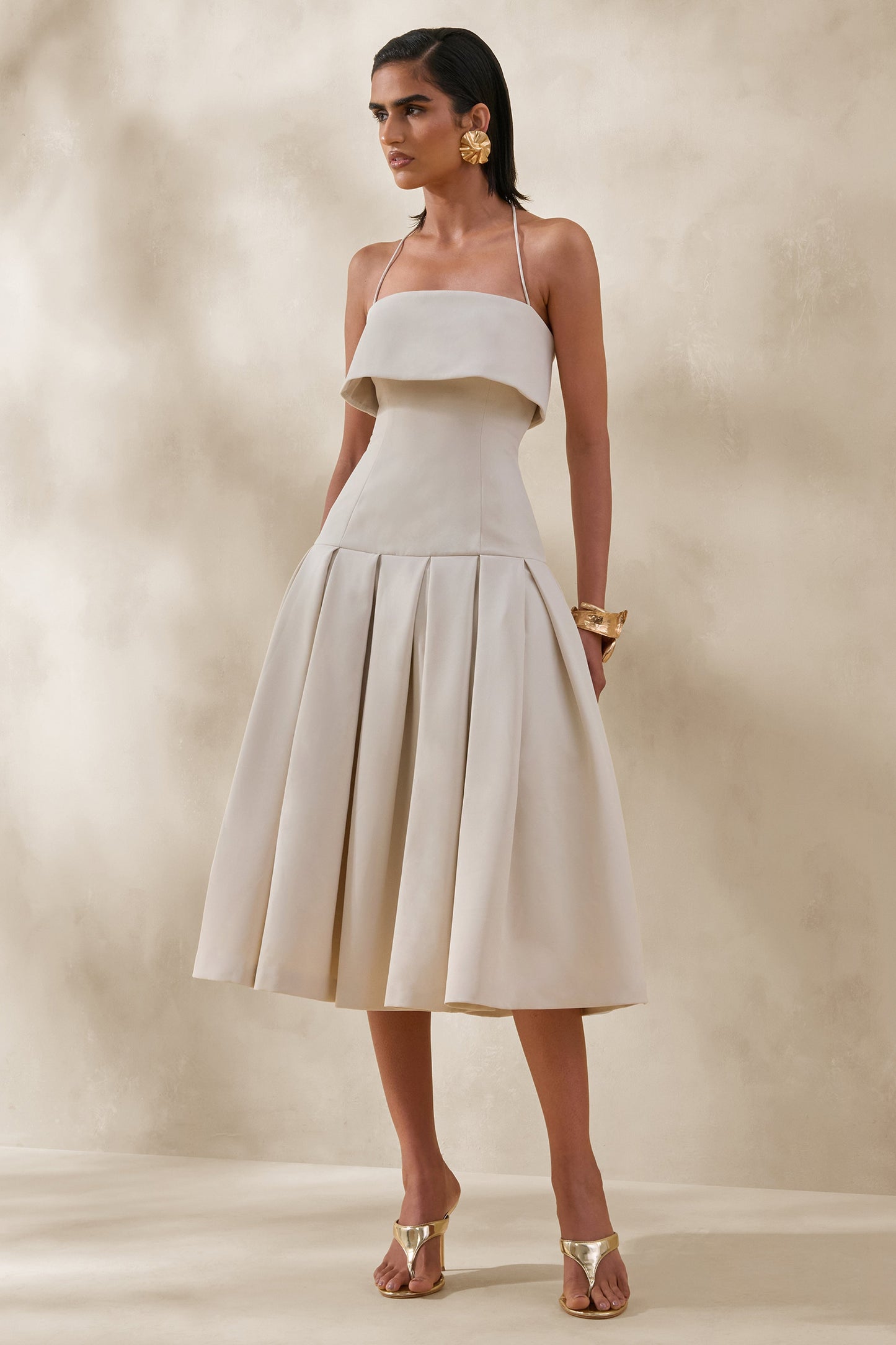 Dazira | Cream Square-Neck Midi Dress With Drop-Waist