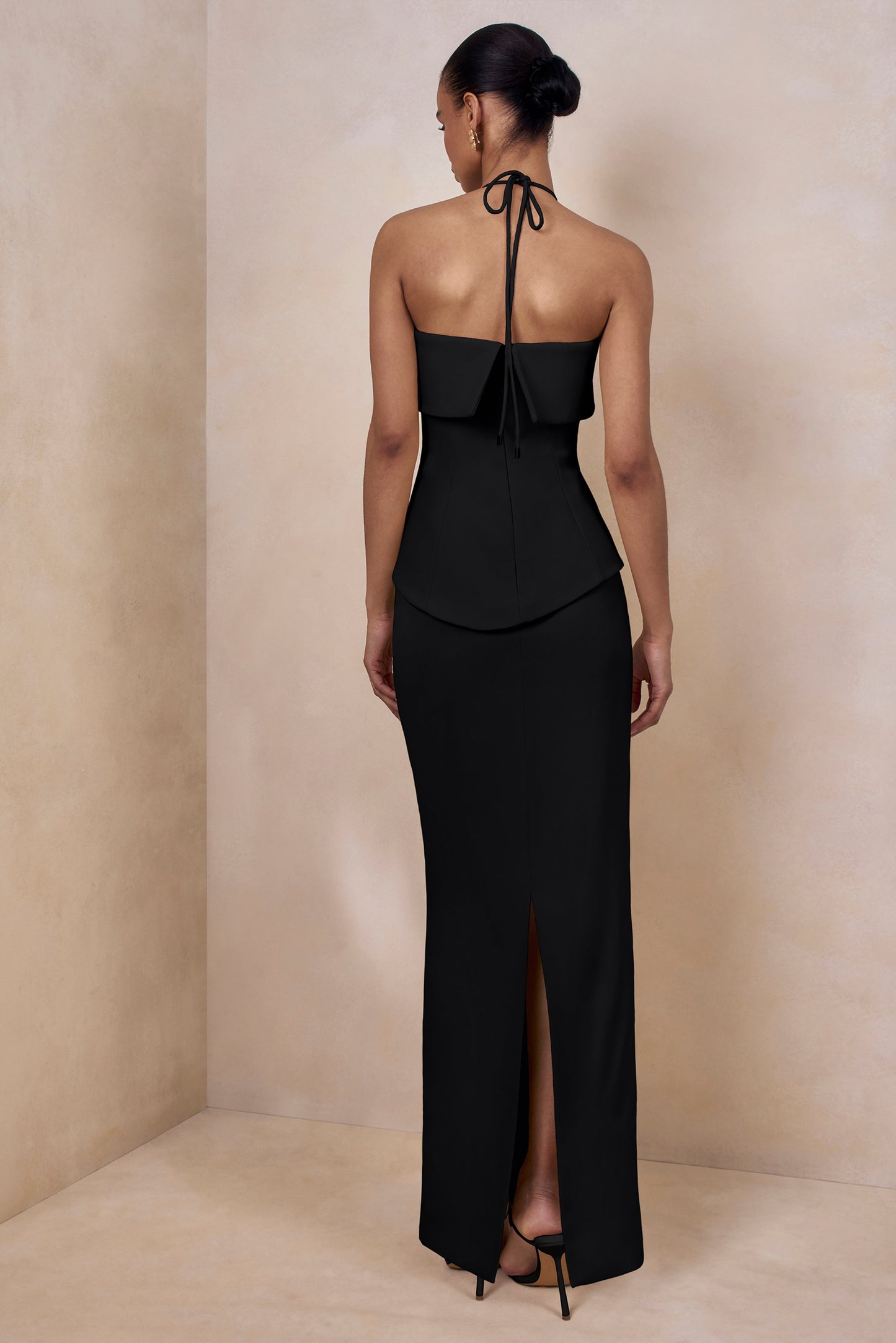 Fran | Black Square-Neck Corset Maxi Dress
