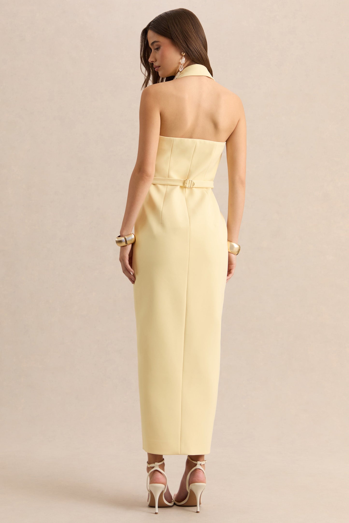 Hana | Lemon Plunge-Neck Tailored Maxi Dress