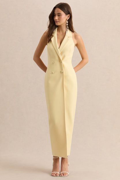 Hana | Lemon Plunge-Neck Tailored Maxi Dress