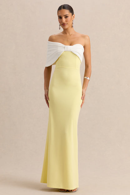Agatha | Lemon & White Bow Bardot-Neck Maxi Dress