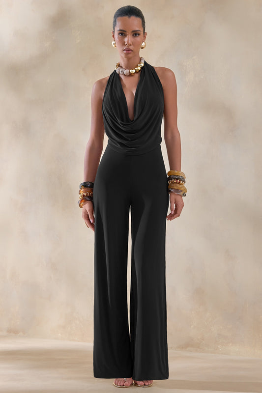 Clemence | Black Plunge-Neck Jumpsuit