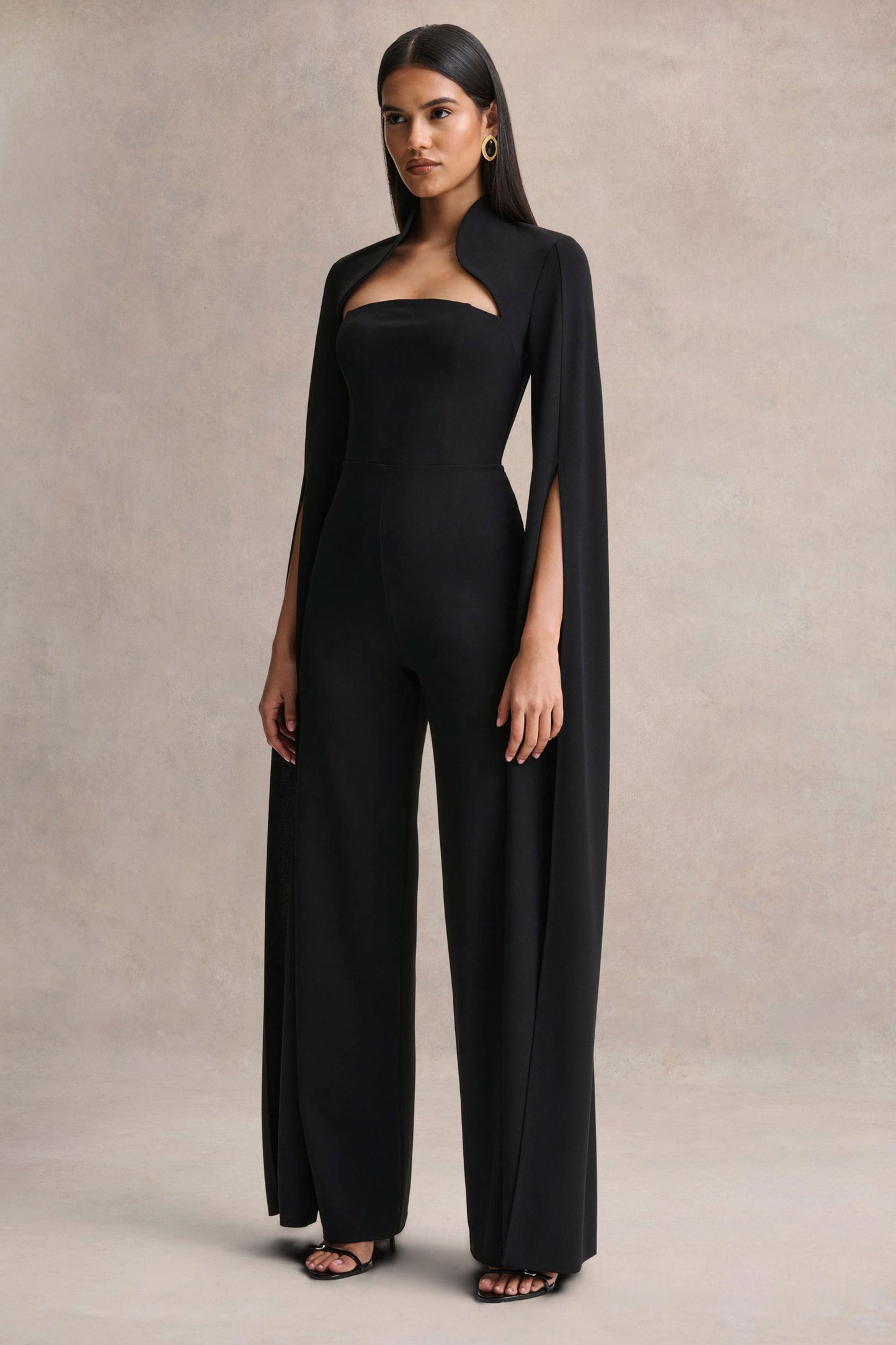Elisabetta | Black Square-Neck Jumpsuit With Cape-Sleeves