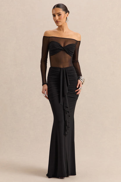Iskra | Black Extreme Ruffled Maxi Skirt
