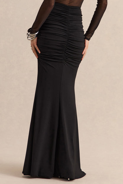 Iskra | Black Extreme Ruffled Maxi Skirt