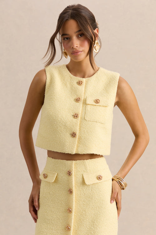 Emara | Lemon Round-Neck Top With Button-Detailing