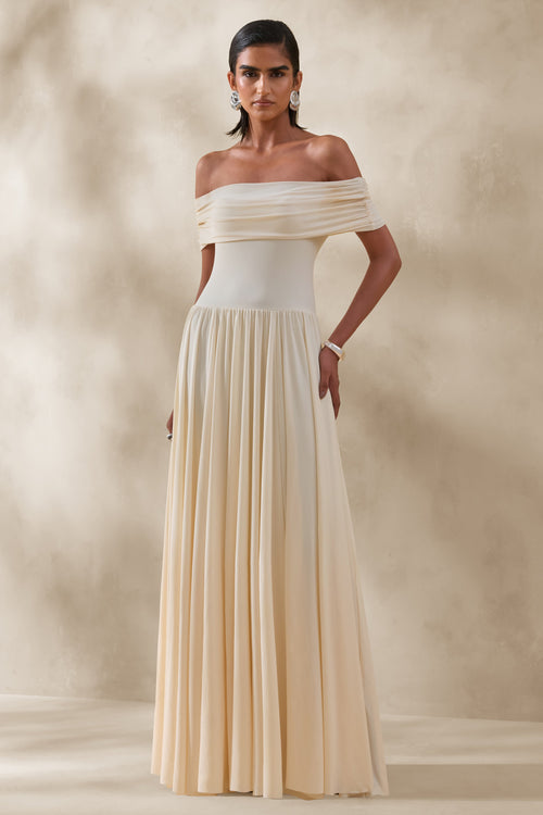 Cindie | Cream Bardot-Neck Maxi Dress