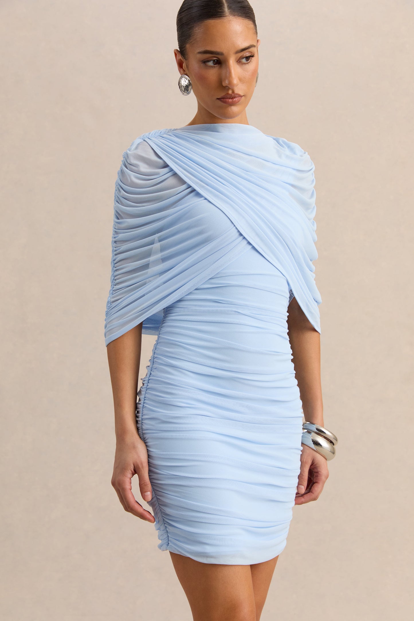 Magoria | Powder Blue Mesh Round-Neck Cape