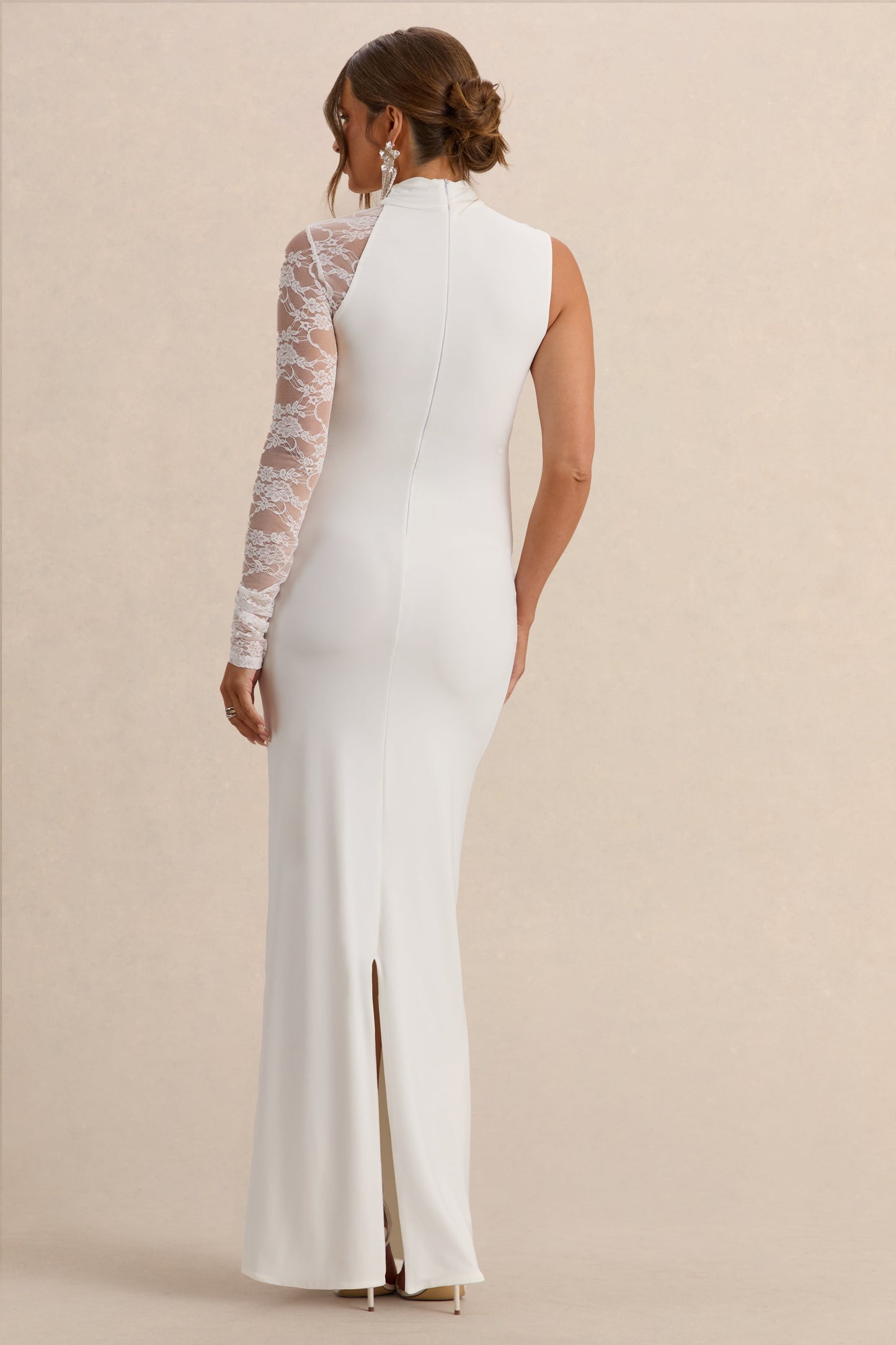 Hartley | White High-Neck Maternity Maxi Dress With Lace Detailing
