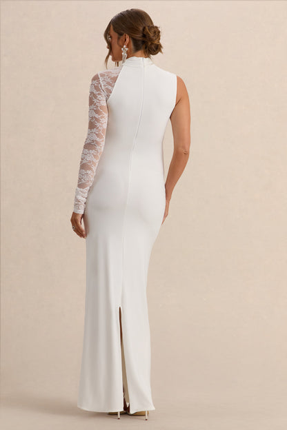 Hartley | White High-Neck Maternity Maxi Dress With Lace Detailing