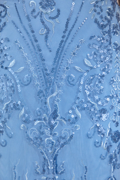 Galathea | Blue Lace Bandeau-Neck Midi Dress With Collar Detail