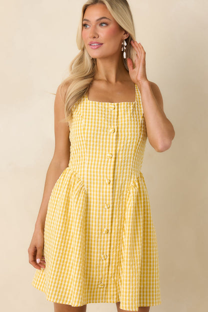 Caught in the Sunshine Yellow Gingham Sleeveless Mini Dress