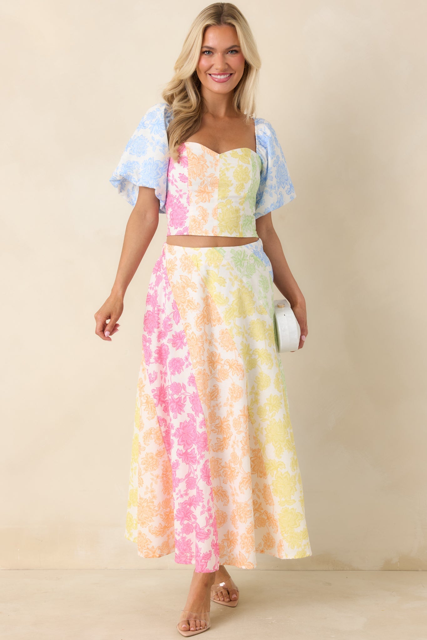 She’s a Rainbow Multi Floral Cotton Linen Cropped Top