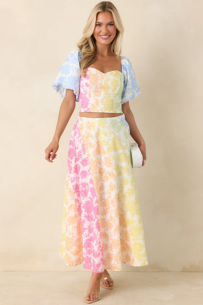 She’s a Rainbow Multi Floral Cotton Linen Cropped Top