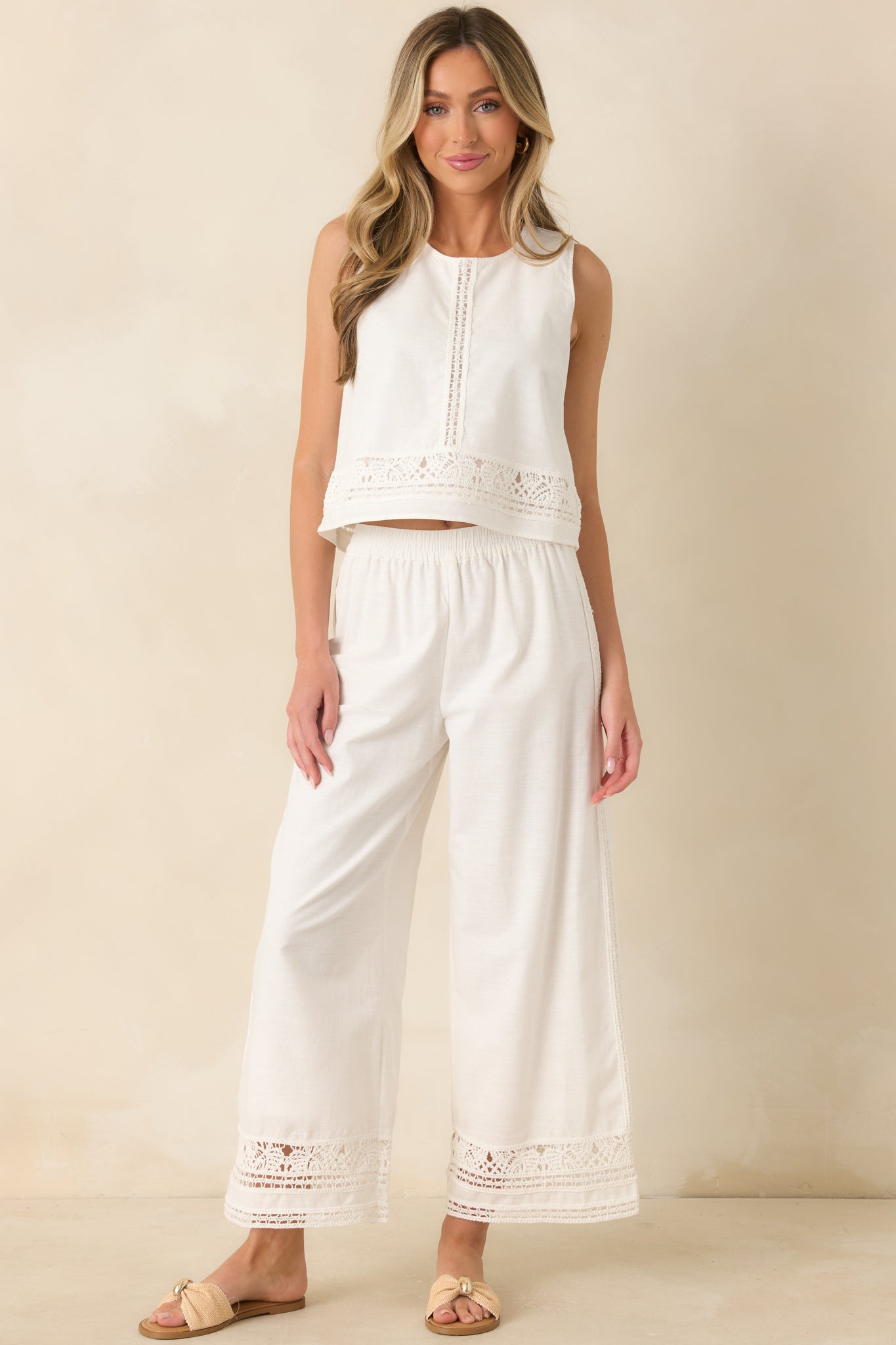Z Supply Scout White Cotton Linen Embroidered Pants