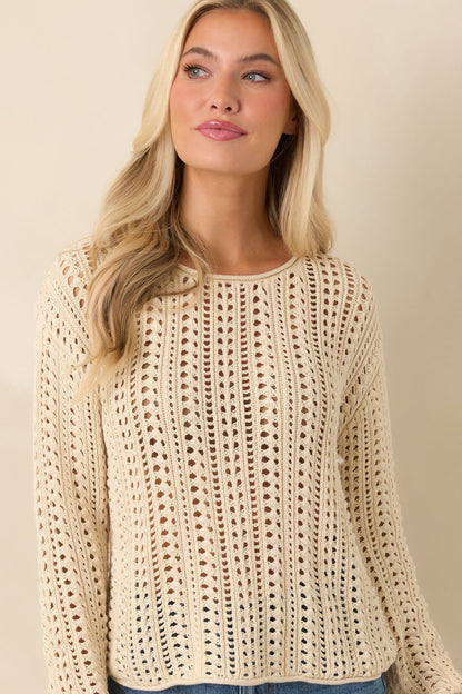 Z Supply Beige Upland Crochet Sweater Top