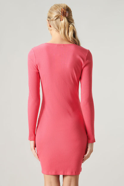 Avignon Ribbed Knit Long Sleeve Henley Mini Dress