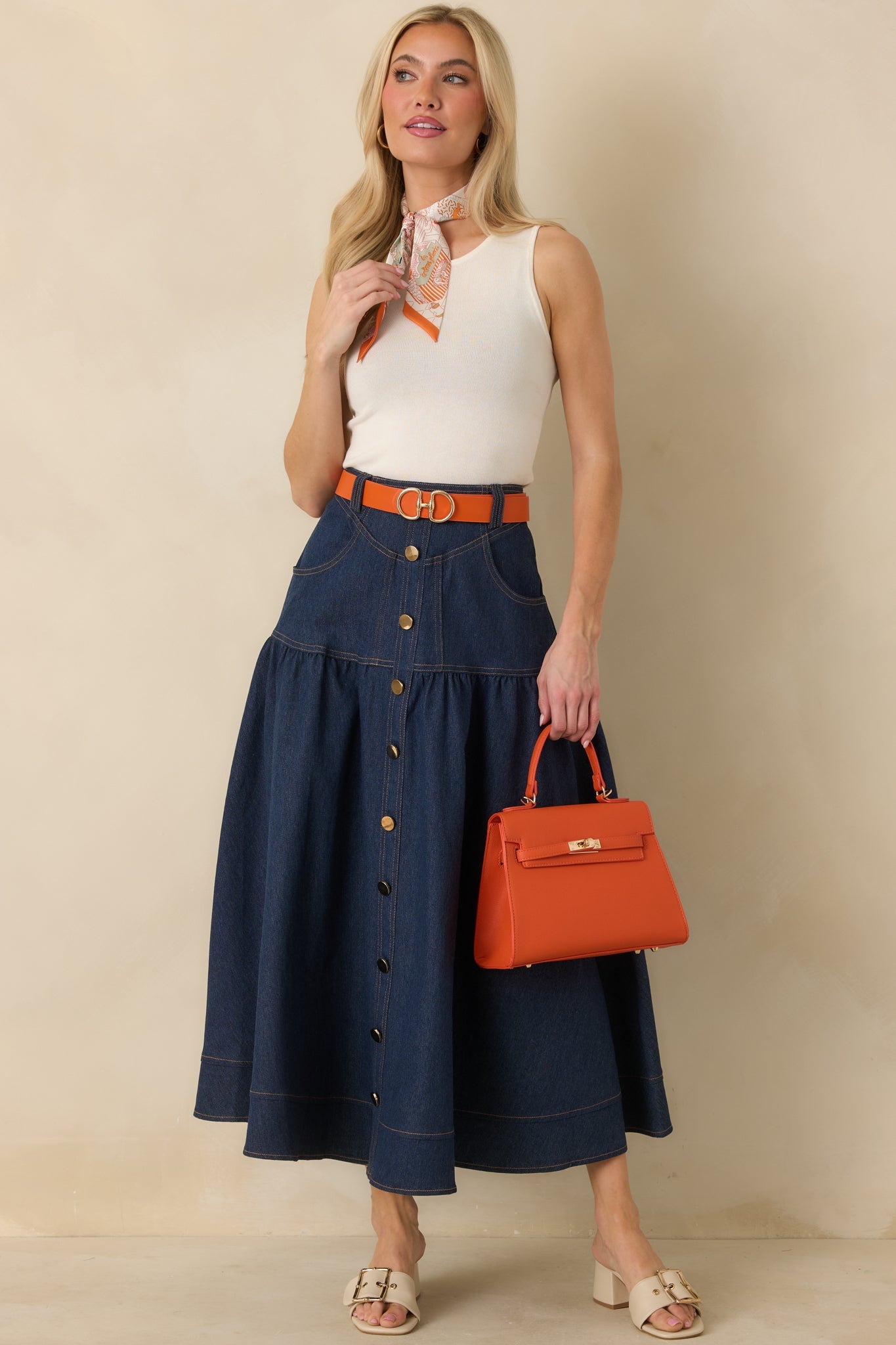 Town & Country Dark Wash Denim Button-Down Maxi Skirt