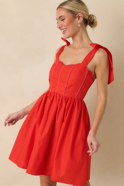 Love Without Limits Red Bow Strap Mini Dress
