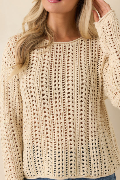 Z Supply Beige Upland Crochet Sweater Top