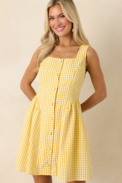 Caught in the Sunshine Yellow Gingham Sleeveless Mini Dress
