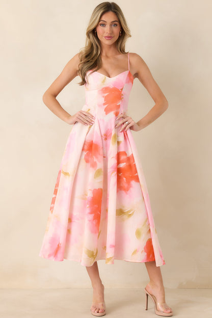 Loving Embrace Blush Pink Multi Floral Midi Dress