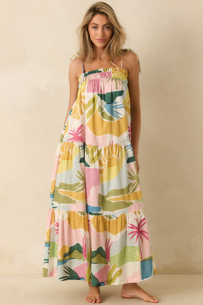 Paradisa Panacea Multi Tropical Lagoon Print Cotton Maxi Dress
