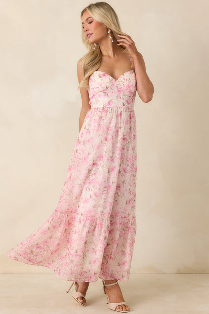 Love Me Softly Pink Floral Bustier Maxi Dress