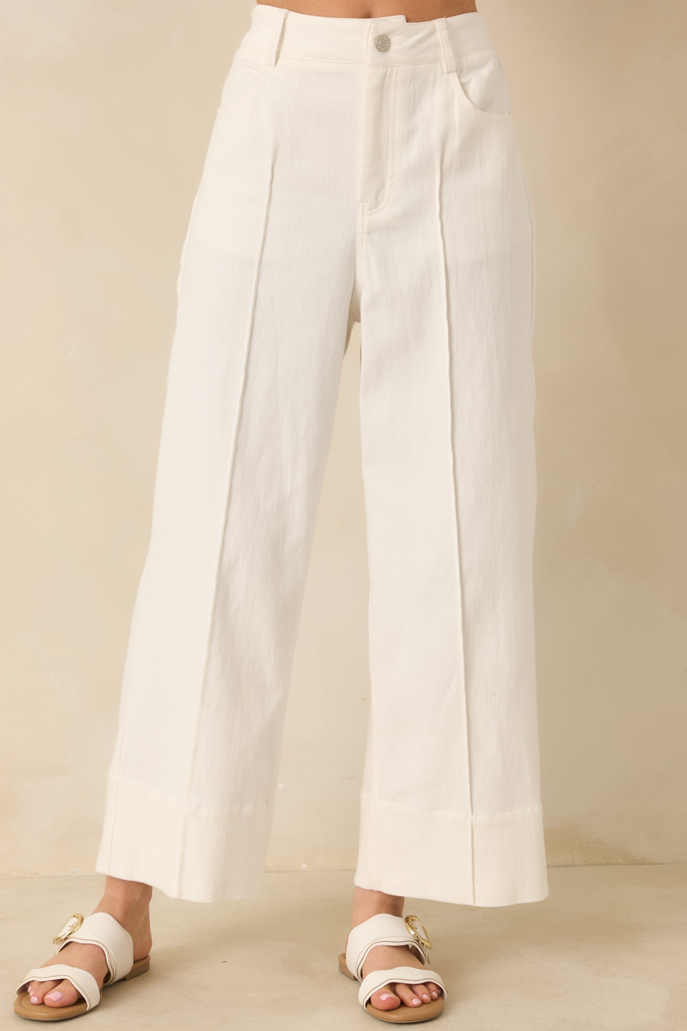Bright Forecast White Cotton Wide Leg Pants