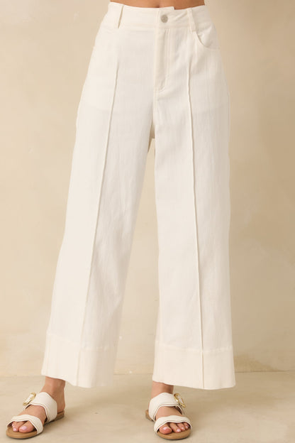 Bright Forecast White Cotton Wide Leg Pants