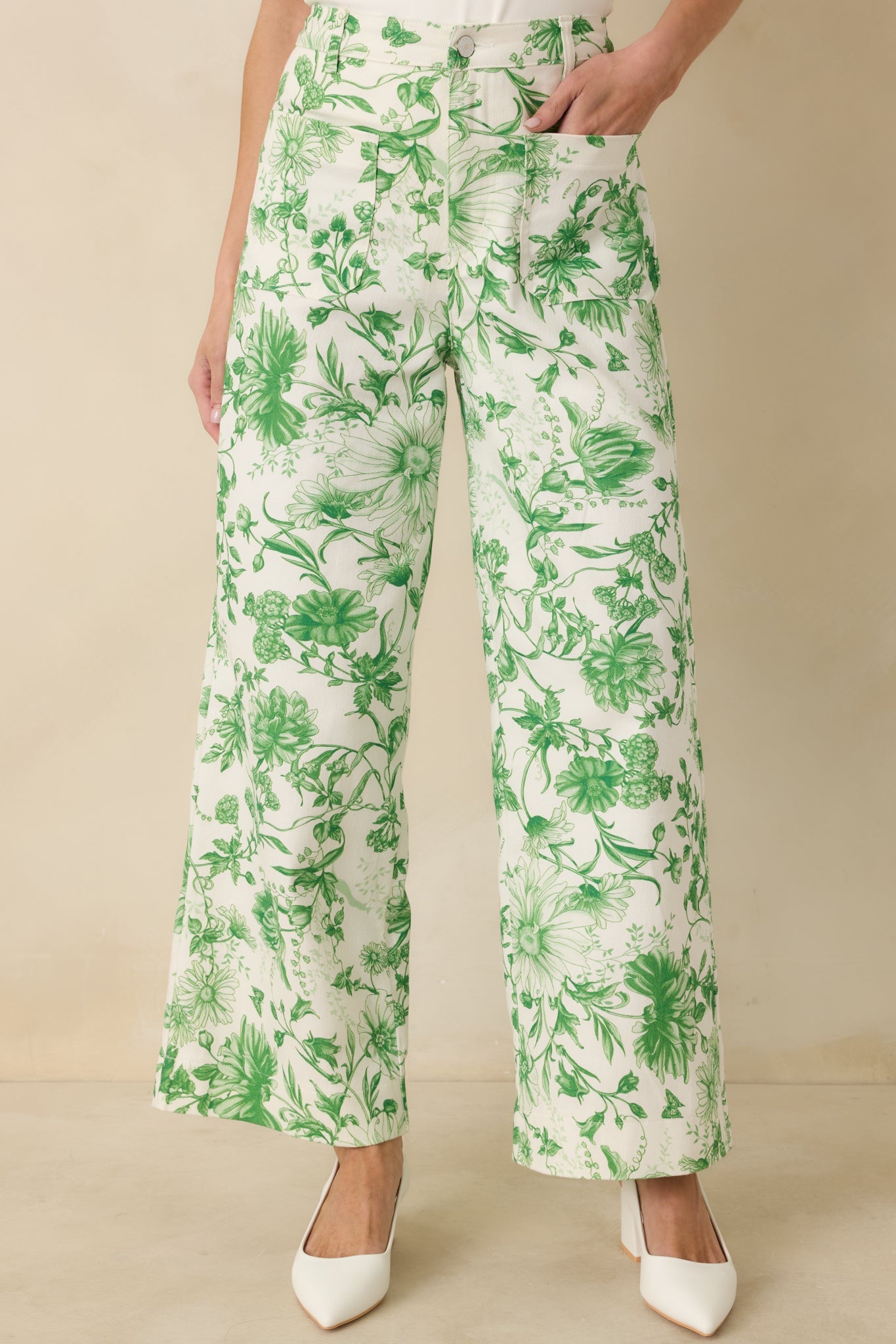 Grow Your Own Way Green Floral Print Cotton Wide Leg Pants