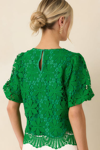 All the Attention Green Floral Lace Short Sleeve Top