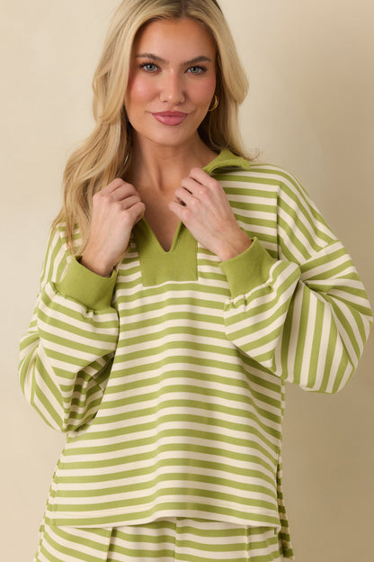 Smooth Strides Matcha Green Stripe Long Sleeve V-Neck Lounge Top