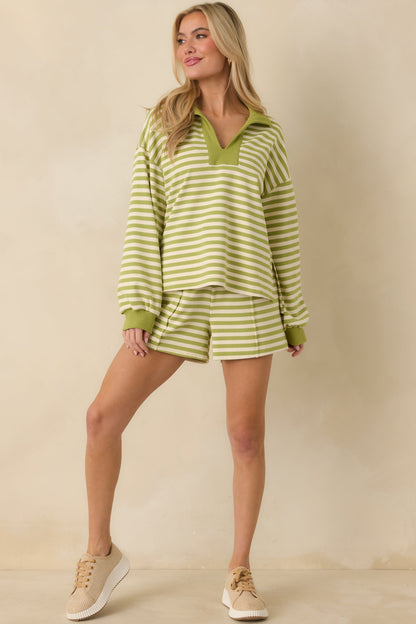 Smooth Strides Matcha Green Stripe Drawstring Lounge Shorts
