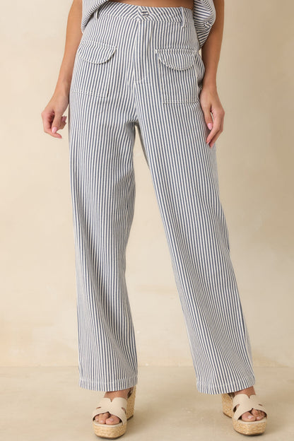 Ticket to Anywhere Blue Stripe Wide Leg Pants