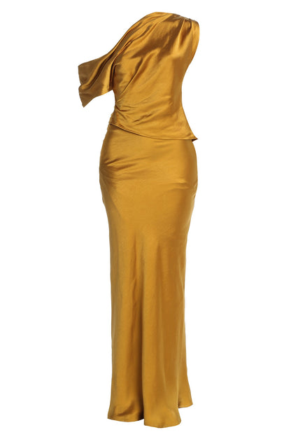 Yellow Elva Satin Maxi Skirt
