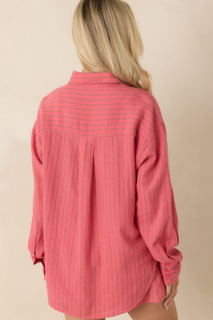 Z Supply The Perfect Coral Pink Stripe Button Up Top