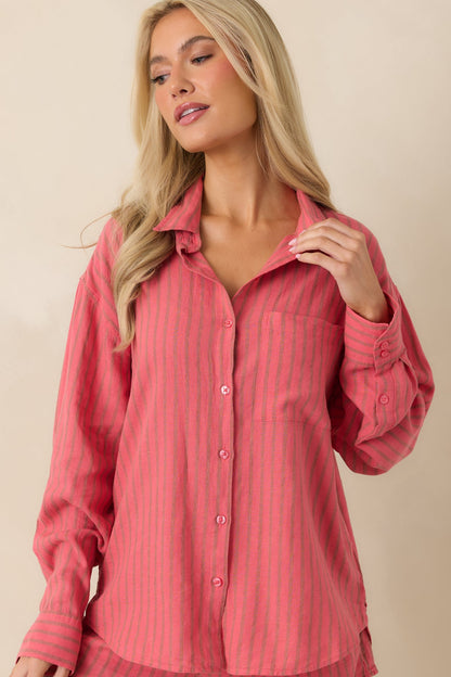 Z Supply The Perfect Coral Pink Stripe Button Up Top