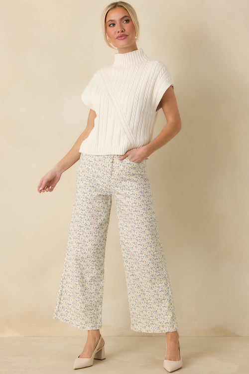 I'm Sure of It Ivory Cable Knit Sleeveless Mock Neck Sweater