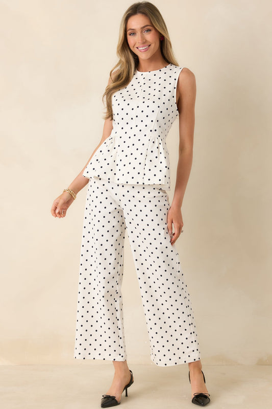 Pretty Little Thing Ivory Cotton Polka Dot Peplum Top