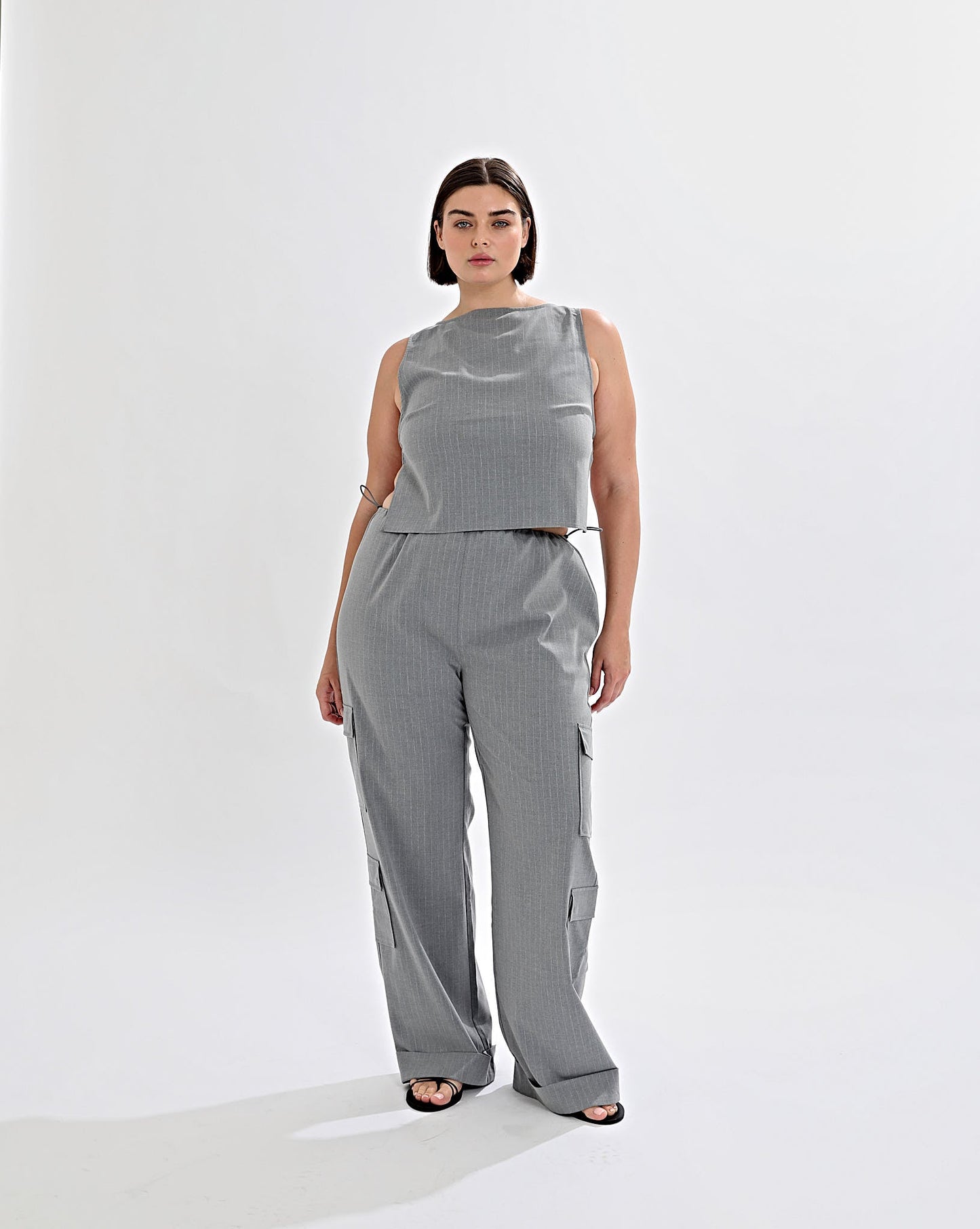 Celine Trousers Grey Stripe Cropped