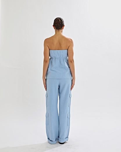 Evie Strapless Top Blue