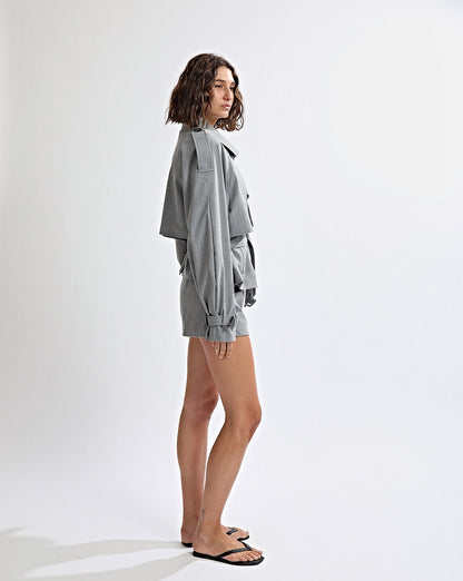 Luca Cropped Trench Grey Stripe