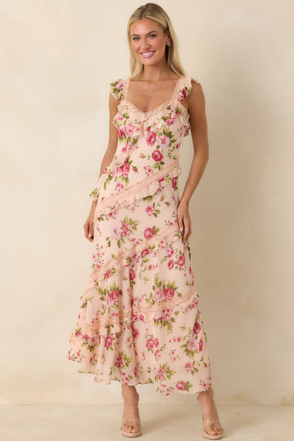 Yours Always Rose Pink Floral Lace & Ruffle Trim Midi Dress