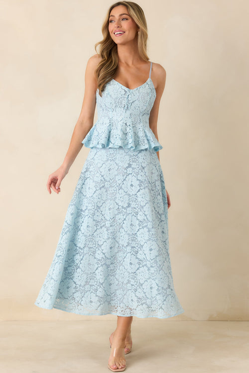 Soft Daylight Light Blue Guipure Peplum Top