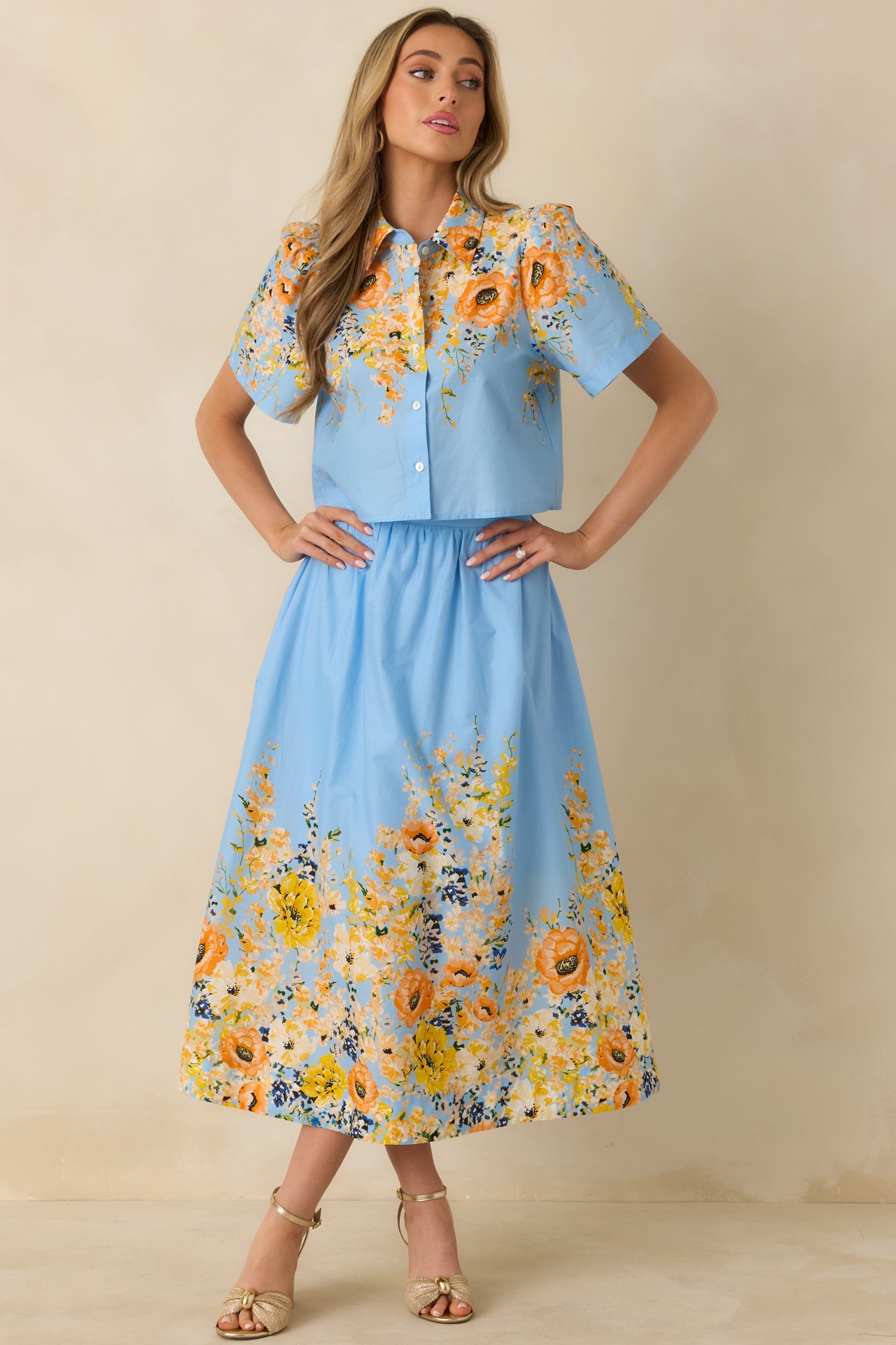 Tomorrow Will Come Blue Multi Cotton Floral Maxi Skirt