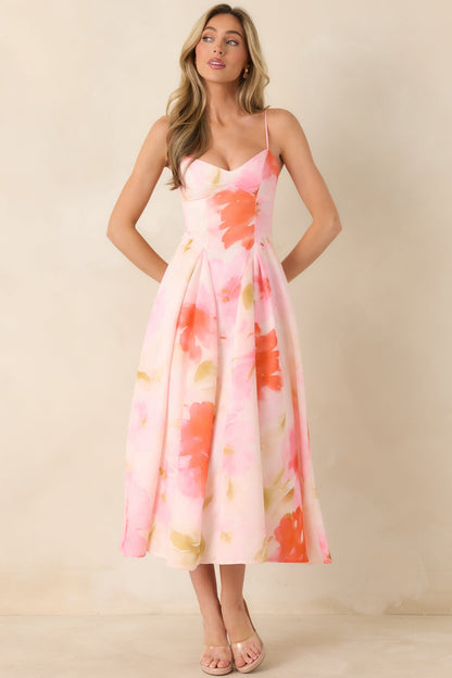 Loving Embrace Blush Pink Multi Floral Midi Dress