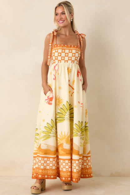 Born for the Beach Ivory Multi Tropical Zodiac Print Cotton Maxi Dress