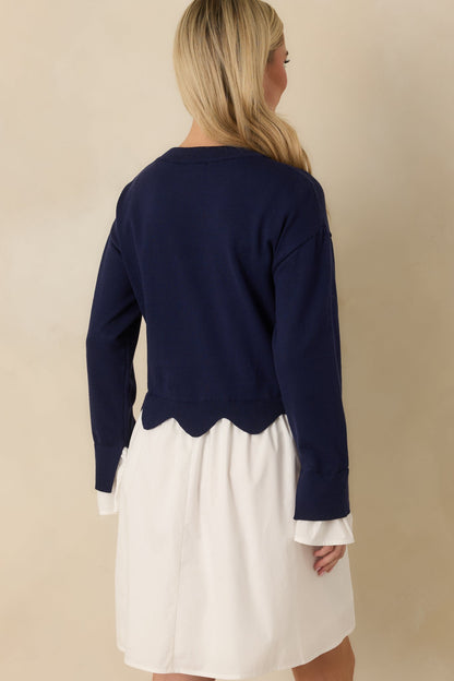 Made to Charm Navy Scalloped Sweater Mini Dress